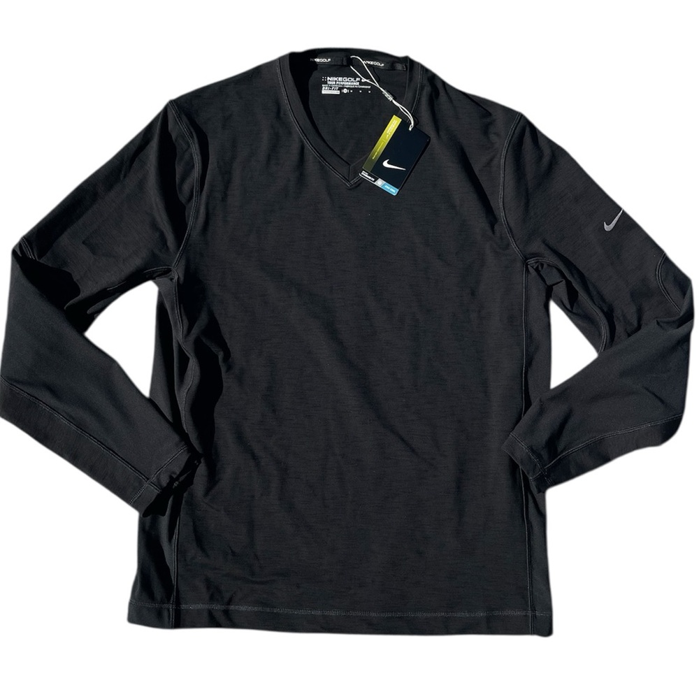 Nike Golf Dri-Fit Stay Cool V Neck Long Sleeve Shirt Men Med Black Stretch